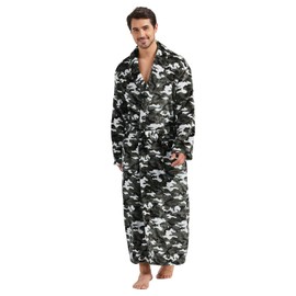 FashGudim Mens Robes Big and Tall Full Length Plush Fleece Long Robe for Men Bathrobe Shawl Collar Warm Winter House Robes (Camouflage,4XL)