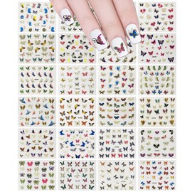 ALLYDREW 24 Sheets Multicolor Butterfly with Gold Trim Nail Stickers Nail Art Set (Multicolor Butterfly)