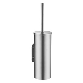 Brushed Stainless Steel Toilet Brush and Cover, No-Punch Hook Base Dual Purpose Toilet Brush Holder with Removable Inner Bucket and Splash Cover - Soft Bristles (Brushed)