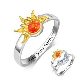 925 Sterling Silver Sun/Moon Rings - Opal CZ Stackable Rings Engraved"I Love You Forever" "Always With You" Promise Ring for Women Couples Mother Daughter (Sun, 10)