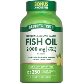Nature's Truth Fish Oil 2000 mg | 600 mg Omega 3 | 250 Softgels | Natural Lemon Flavor | Non-GMO and Gluten Free Supplement