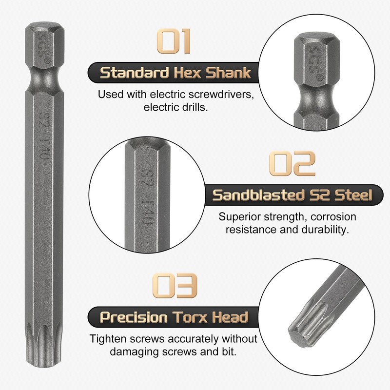 sourcing map 3pcs T40 Torx Head Screwdriver Bit 1/4" Hex