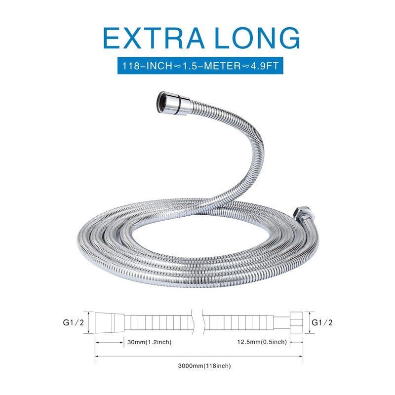 VAKITAP Shower Hose, 118 Inches Shower Hose Extra Long 304