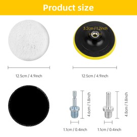 Wool Polishing Pads 125 mm, Pack of 4 Car Polishing Hood Angle Grinder, Round Adapter, Velcro Closure, Easy Interchangeable for M14 Drill, for Car Polishing