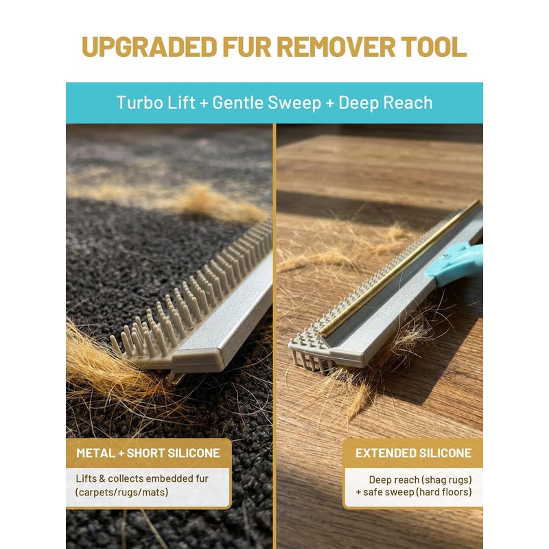 DELOMO 54” Carpet Rake for Pet Hair Removal, Dual-Sided Rug