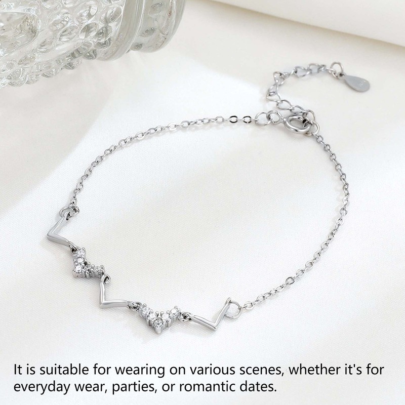 S925 Sterling Silver Heartbeat Wave Bracelet Geometric Wave Bling Fine