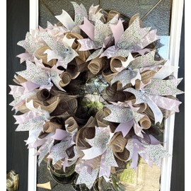 Lovely Lavender Floral Dragonfly Spring Summer Fall Deco Mesh Wreath, Front Door Wall Entryway, Patio Porch Garden, Living Room Bedroom Wall Decoration, Handmade Handcrafted