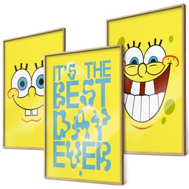 SpongeBob Poster Set - Set of 3 Face Expressions & Saying "It's the Best Day Ever" - DIN A4 Wall Pictures for Children's Room & Adults - Gift Idea
