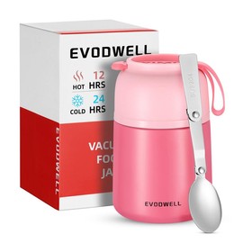 EVODWELL Vacuum Insulated Food Jar, Wide Mouth 18oz Soup Thermo With Folding Spoon - Thermal Lunch Lunchbox Leak Proof Stainless Steel Thermos, For Hot Food Keep 12H And Cold 24H Braised Food, Perfect For Travel Car School On-the-Go - Color: white
