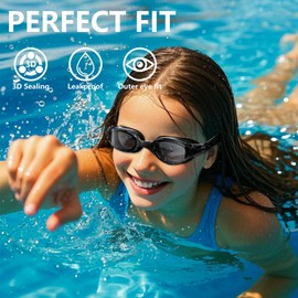 Airoads 1 Pack Swim Goggles Leakproof Anti Fog & UV Swimming Goggles for Adult Men Women Youth (Black)