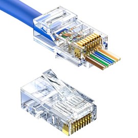 RJ45 Pasar a través del conector EZ, conector Cat5e, extremos RJ45 con chapado en oro, conectores Ethernet, enchufe de red UTP para cable estándar (100 piezas)
