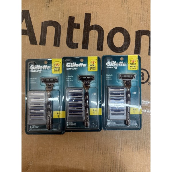 Gillette Mach 3 Refill Cartridges 6 Count + Handle Factory