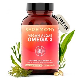 SEREMONY - Omega 3 Vegano a Base de Aceite de Microalgas Marinas - 120 Cápsulas Veganas - Suplementos Alimenticios - 1000 mg de Omega 3 por Porción - Fuente Pura de DHA y EPA