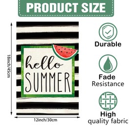 DMERBYL Watercolor Stripes Hello Summer Watermelon Garden Flag Double Sided Outside, Holiday Party Yard Outdoor Decoration 12 x 18 Inch