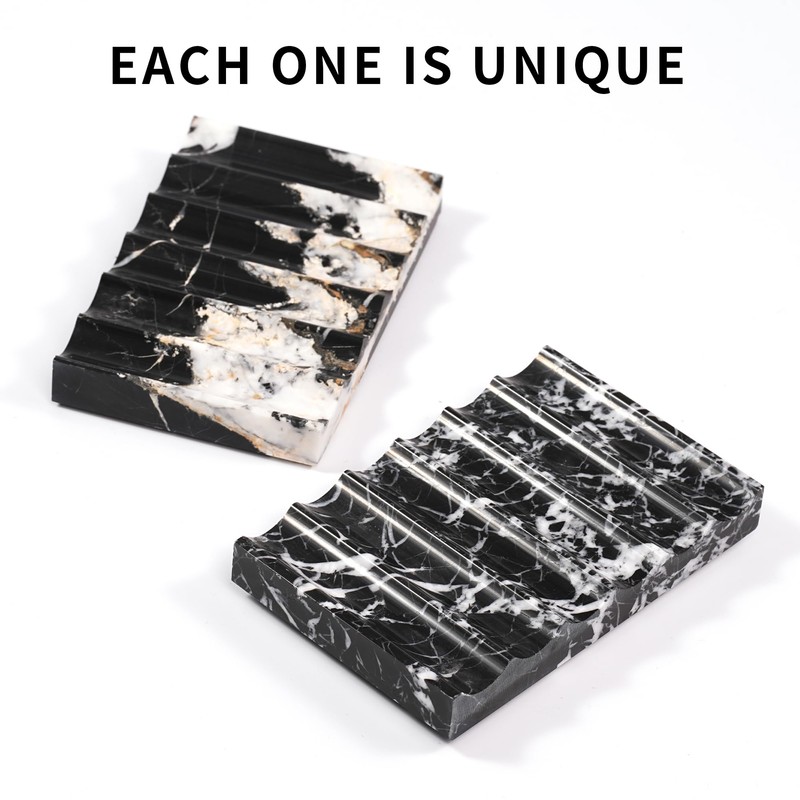 LWALMS Black Marble Soap Dish - Rectangle Decorative Stone Soap