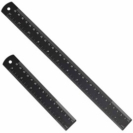 2 Pcs 30cm&15cm Metal Ruler, Stainless Steel Ruler Black Metal Long Ruler with Conversion Table for School and Office Measuring，metal ruler