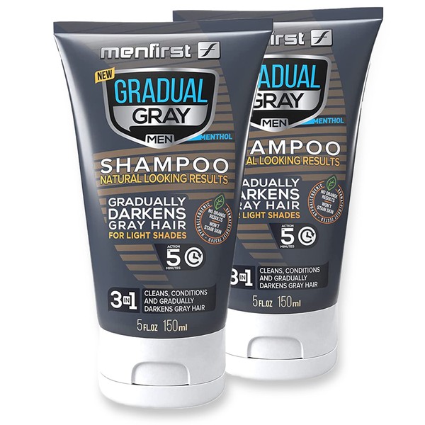 MENFIRST Gradual Gray 3-in-1 Hair Darkening Shampoo and Conditioner for Men, 5 Fluid Ounces, Light Shades, Pack of 2