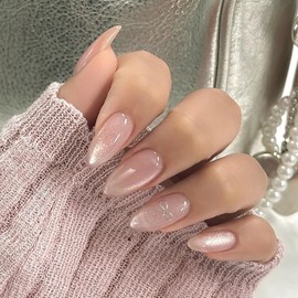 YXRXKJ Nail Tips, Medium, 24 Pieces, Nail Tips, Short, Popular, Japanese Style, Cute, Simple, Stylish, False Nails, Short, Spring & Summer, Bride Nails, Glossy, Coming of Age Ceremonies, Graduation