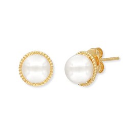 Engelsrufer Women's Stud Earrings Gold-Plated Sterling Silver with Shell Pearl – Clasp – Nickel-Free – 10 mm, Sterling Silver, Pearl
