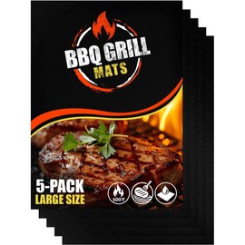 Linda's Essentials Large BBQ Grill Mat for Gas Grill, Electric and Charcoal (Pack of 5) - Reusable, Heat-resistant Grill Mats for Charcoal, Teflon Grill Mat, 40 x 32 cm (Black)