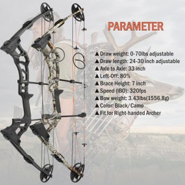 ZSHJGJR Archery Bowfishing Compound Bow Kit, 0-70lbs Adjustable,Ready to Fish Kit with Bowfishing Reel,Bow Fishing Arrows,Right-Handed for Adult/Youth Fishing Hunting Target Shooting (Black)