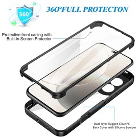 YUXING Full Body Case for Honor 400 Lite, Dual-Layer 360° Shockproof Cover with Built-in Screen Protector, Clear Back, Easy Install-Black