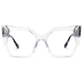 Zeelool Stylish Geometric Glasses Acetate Eyewear Blue Light Blocking Glasses Computer Glasses for Women Oversized Glasses ZJGA824338-03 Crystal