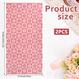 ZHIHEYC 2 PCS Luxury Pink Bath Towels Checkered Floral, Pink Cute Towels for Women Girls Shower Body 27.5x55 Inches, Bathroom Decor & Pool Days, 100% Cotton Super Absorbent Shower Towels Soft (Pink)