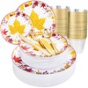 KIRE 150PCS Thanksgiving Plates Dinnerware Maple Leaves - Plastic Thanksgiving