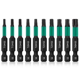 UBESTHS Torx Bit Set, 10 Pieces, Screwdriver Bits Set, 1/4 Inch Hex Shank, 50 mm Length with Box