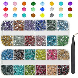 qiipii 24 Color Full Grids 2mm Small Crystal Resin Rhinestones for Bedazzling Crafting SS6 Tiny Flatback Stones Colorful Gems Diamonds Charms for Nails Eyes Face Makeup Tumblers Bottles DIY Crafts