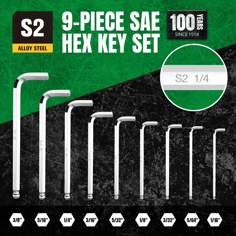 SK 9-Piece Allen Wrench Set, Hex Key Set, SAE Ball