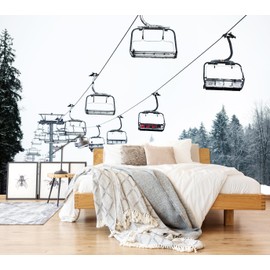 ZFBIZHI Snowy Pine Tree Forest Wallpaper for Bedroom Living Room Ropeway Scenery Mural Wallpaper (Not Peel n' Stick)