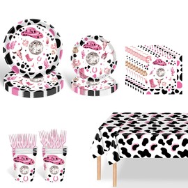 Cowgirl Birthday Party Decorations, Disco Cowgirl Party Supplies Tableware - Includes Plates, Napkins, Cups, Forks, Tablecloth for Western Cowgirl Party Decorations, Serve 24