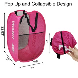 Aplter 2 Pack Mesh Pop Up Laundry Hamper Collapsible Laundry Basket Pink Dirty Clothes Basket for Kid's Room, College Dorm, Bedroom, Travel