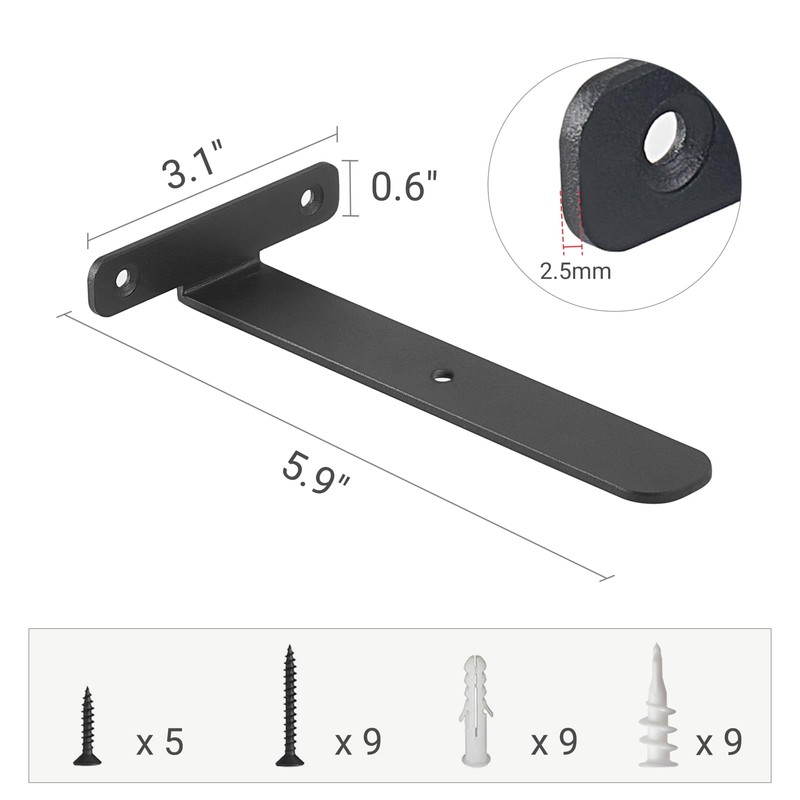 Mkono 8 Pack Shelf Brackets Black Heavy Duty Metal Hidden