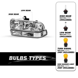 SOCKIR 4pcs Fits for 1998-2004 Chevy Blazer S10 Halogen Headlight Assembly with Bumper Lamp Set Pair Bulbs Included (Chrome Housing with Clear Reflector)