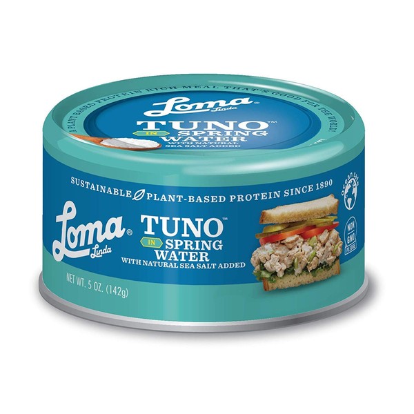 Loma Linda Tuno - Plant-Based - Spring Water (5 oz.) (Pack of 12) - Non-GMO, Ocean Safe, Omega 3, Seafood Alternative