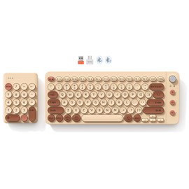 Meetion Gamer Portable Bluetooth Colorful Computer Keyboards, Wireless Spilt Ergonomic Keyboard with Separate Numeric Keypad, Mini Numeric Keypad for Accountants/Left-Handed User,Milk Tea