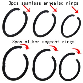 NewkeepsR 3PCS-20G Steel Black Nose Rings Sleeper Earrings, 0.8mm Hinged Clicker Segment Helix Cartilage Seamless Piercing Hoops for Women-6/7/8mm