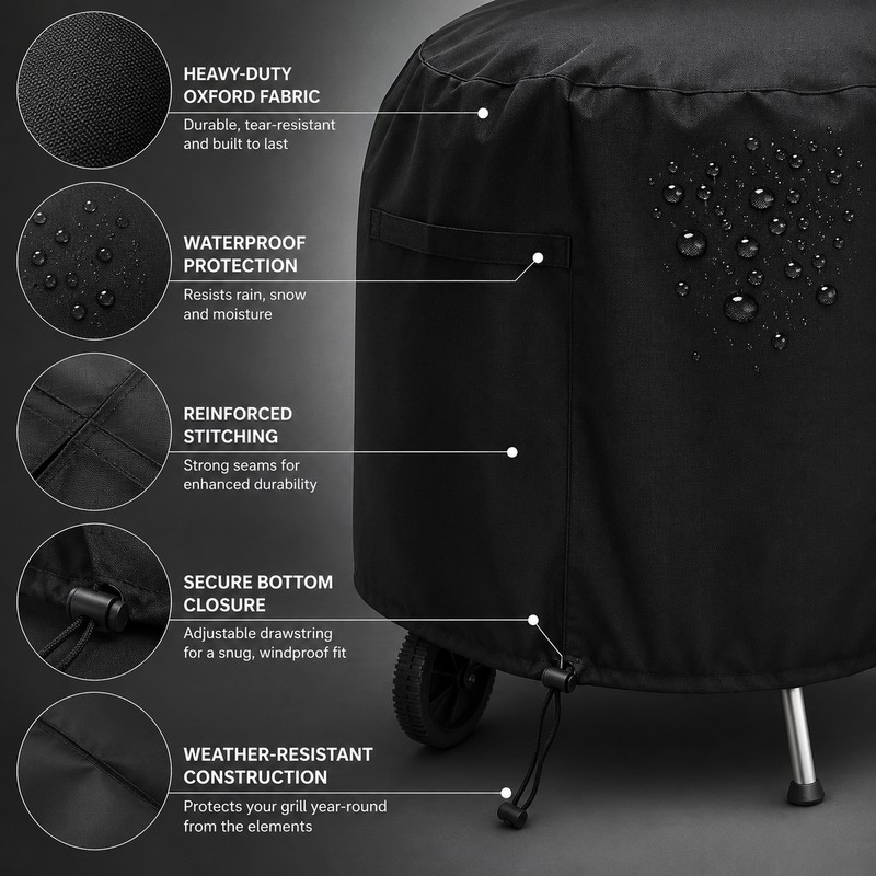 Outdoor Grill Cover with Secure-Fit Strap – Coated Oxford-Fabric Cover
