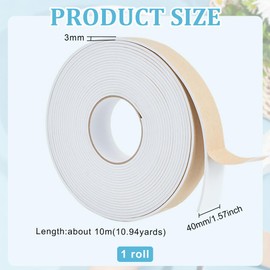 BENECREAT 10m White Foam Sealing Strip Tape 40mm x 3mm High Density Door Floor Seal Strip For Furniture, Cars, Speakers, Sports Equipment