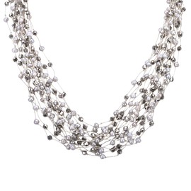 AeraVida Dazzling Gorgeous Silver Cultured Freshwater Pearls Multistrand Necklace