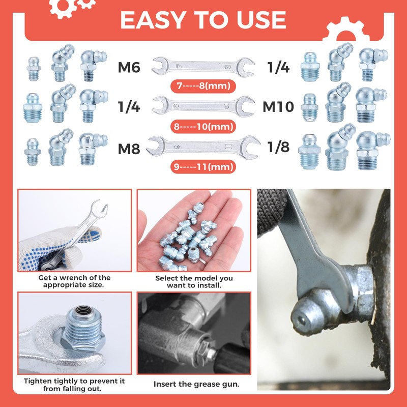 Hapric 112 Pcs Grease Zerk Fittings Kits, SAE & Metric