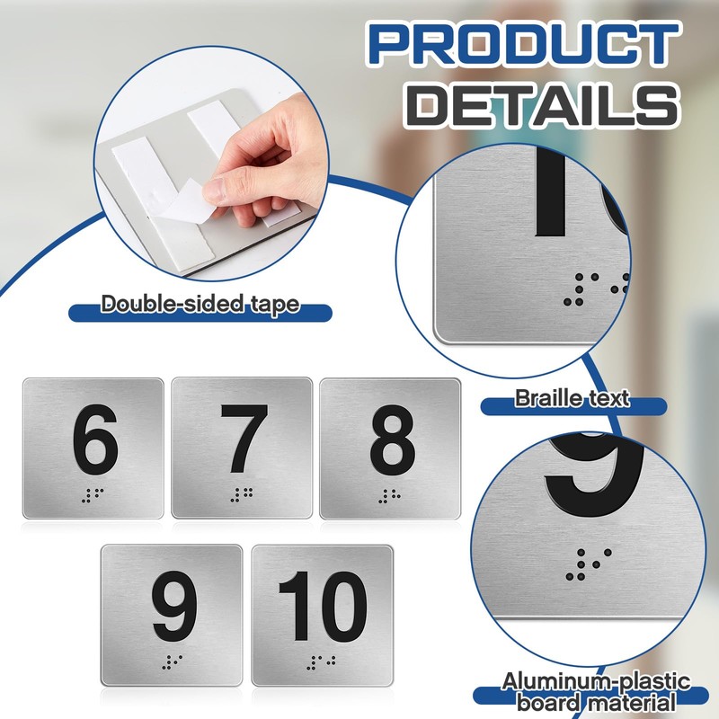 Yaocom Exam Room Sign Numbers 6-10 with Braille and Tactile