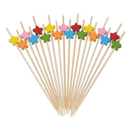 Honbay 100PCS Colorful Star Cocktail Picks Fruit Food Hamburger Sticks Christmas Themed Cocktail Sticks Wooden Toothpicks Party Supplies