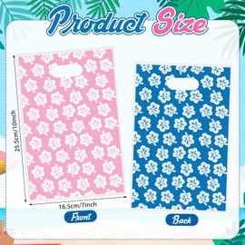 AmazingSpark 50 Pcs Pink Blue Hibiscus Party Gift Bags Plastic Hawaii Party Favor Bags Bulk Hibiscus Summer Candy Treat Bag Hawaiian Treat Bag with Handles for Birthday Holiday Supply