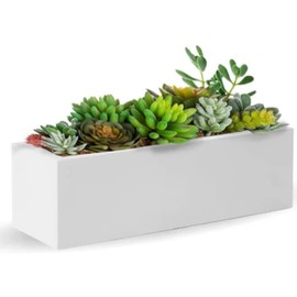 Elly Décor 24 x 8 inch Rectangular Plastic Planter with Drainage, Classic Smooth Texture, Lightweight & Extremely Durable 24"x8" Rectangular Planter, White