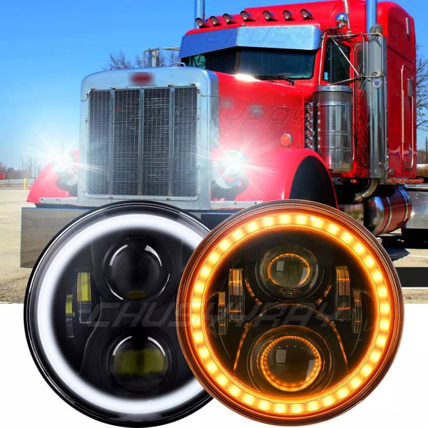 CHUSYYRAY For Peterbilt 379 359 Truck 7" Inch Round Headlights