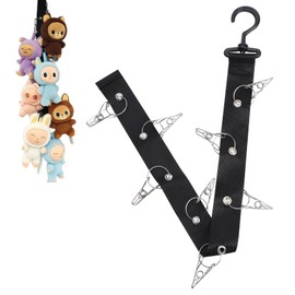 Fjquamitix Plush Toy Display Strap 8-Clip for 15-17cm Blind Box Dolls Wall & Door Stuffed Animal Organizer Space-Saving Display Strap (Dolls Not Included) (Black)